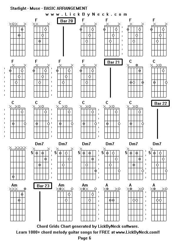 Chord Grids Chart of chord melody fingerstyle guitar song-Starlight - Muse - BASIC ARRANGEMENT,generated by LickByNeck software.